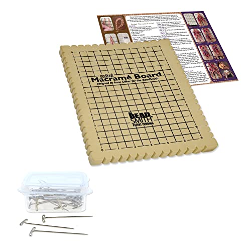 The Beadsmith Mini Macrame Combo - Bead Board 7.5 x 10.5 inches - Box of 40 T-pins 1.75 inches - Bracelet Project & Instructions Included - Ideal for securing & creating Macrame and Knotting Creations - size: 7.5" x 10" Board & 40 Pins