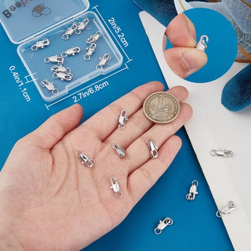 Beebeecraft 1 Box 20Pcs Lobster Claw Clasps and Jump Rings Platinum Plated Brass Silver Rectangle Lobster Clasp for Necklace Jewelry Making (12x6x2.5mm) - color: Platinum, size: 12x6x2.5mm