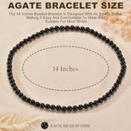 14in Agate Wrap Bracelet for Women Men Natural Round Beaded Agates Stone Healing Stretch Bracelets Elastic Handmade Polished Gemstone Beads Bracelet - color: Black Agate, size: 6mm Beads