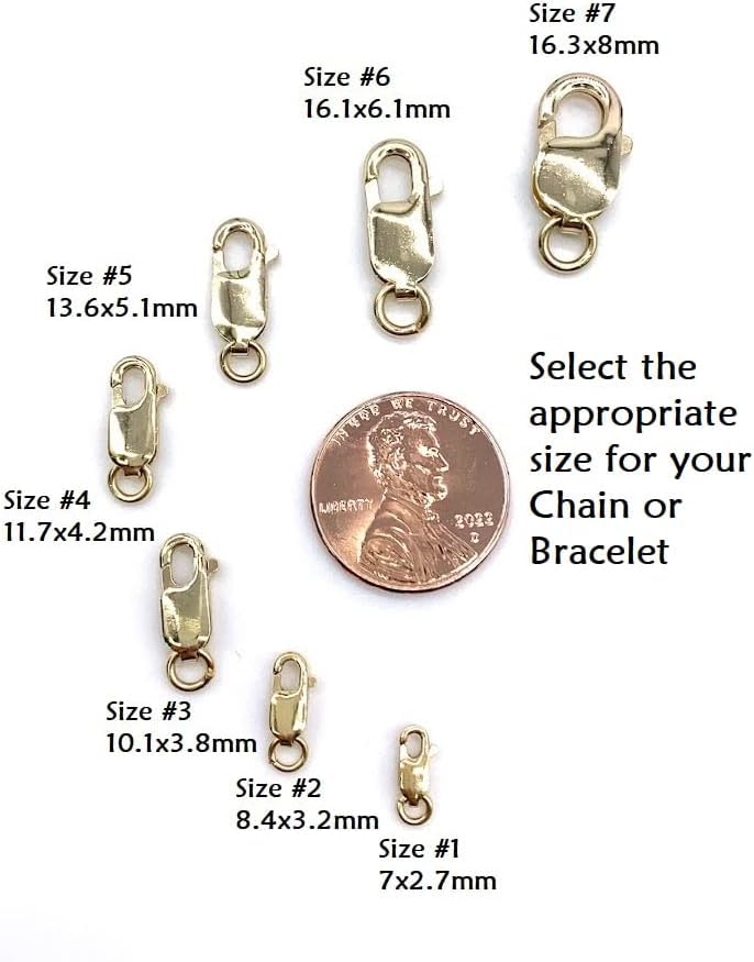 Single 14K Solid Yellow Gold Lobster Catch Lock Replacement for Necklaces, Bracelets or Jewelry Making | Lobster Claw Clasp with Open Jump Ring | #1 X-Small 7x2.7mm Made in Italy (1 Piece)