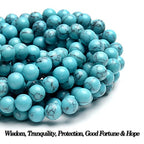 70PCS Natural 8MM Healing Gemstone, Blue Turquoise Energy Stone Round Loose Beads, Semi-Precious Crystal Beads with Free Elastic String for Jewelry Making DIY - color: Blue Turquoise, size: 8MM