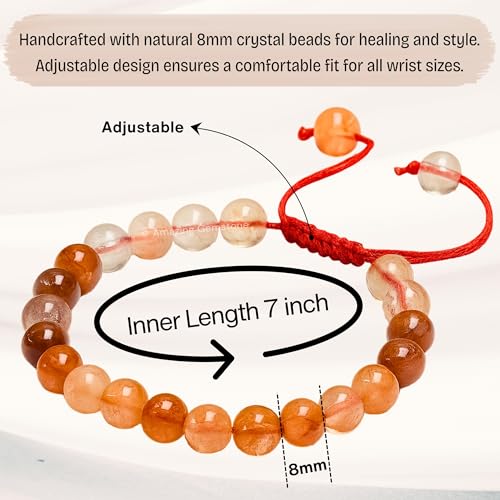 Amazing Gemstone Carnelian Bracelet for Women Men's Gifts - Protection Healing Crystal Bracelet - 8mm Gemstone Beaded Adjustable Bracelet - color: Carnelian