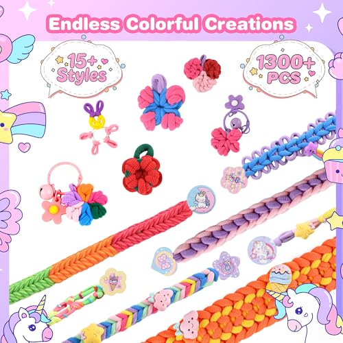 Rubber Band Bracelet Kit for Kids Girls Ages 6-12, 1300+ PCS DIY Craft Kits with 2 Weaving Comb & Organizer, Weaving Loom Kit Toys, Christmas Birthday Valentine Gifts for 7 8 9 10 11 12 Year Old