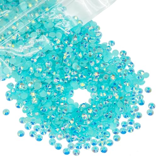 qiipii 5050PCS 5mm Aquamarine AB Resin Rhinestones for Crafts Flat Back Jelly Resin Rhinestones Bulk SS20 Non-Hotfix Stones Diamonds Crystals Gems for Mugs Tumblers Bottles Cups DIY Crafts Decoration - color: Aquamarine AB, size: 5mm Large Wholesale Pack