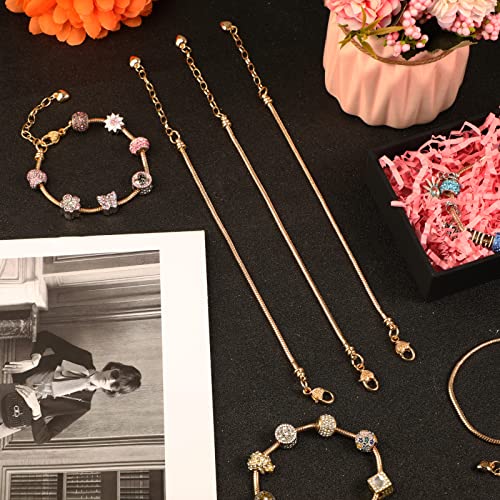 Junkin 12 Pcs Snake Chain Charm Bracelet with Heart Lobster Clasp Extender Adjustable Christmas DIY Metal Bracelet Chain for Women Jewelry Making Gifts Supplies 7.87 Inches - color: Gold