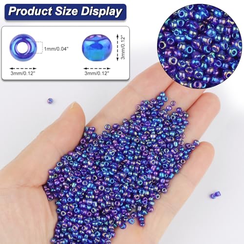Size 3 mm 8/0 Glass Seed Beads, 5100 Pcs Small Mini Spacer Loose Pony Beads for Jewelry Making and DIY Crafts (AB Blue Purple) - color: AB Blue Purple, size: Medium