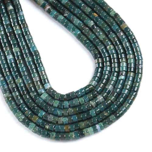 150pcs 2x4mm Natural Moss Agates Stone Tube Shape Beads Loose Flat Round Cylinder Flat Spacer Green Stone Beads for Bracelet Earrings Jewelry Making - color: Moss Agate Stone, size: 2x4mm Tube shape