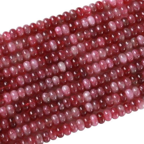 76pcs 5x8mm Natural Stone Pink Tourmaline Jade Rondelle Spacer Loose Beads Abacus Disk Stone Round Loose Gemstone Beads for Jewelry Making DIY Bracelet Necklace - color: Pink Tourmaline Stone