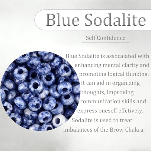 20Pcs Natural Blue Sodalite Large Hole Beads, 8x14mm Rondelle Gemstone Spacer Beads 6mm Big Hole for Jewelry Making, Beading Bracelets, Macrame & Hair Braiding - color: Blue Sodalite
