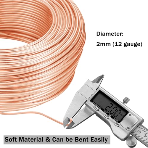 YEQIN 12 Gauge Aluminum Wire, 105 Feet 2mm Bendable Metal Craft Wire for Sculpting, Armature, Jewelry Making, Floral Making, Doll Making, Modelling, Crafting, Bonsai Training (Copper) - color: Copper