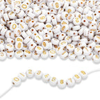 LAIDANLA 1000PCS Acrylic Number Beads Gold Number White Round Bead 7×4mm for Jewelry Bracelets Necklaces Key Chains Making - color: U-Gold Number White Beads