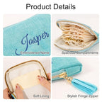 Mothers Day Gifts Personalized Travel Jewelry Case with Embroidered Name,Custom Small Jewelry Pouch Velvet Jewelry Organizer Storage Bag for Bracelet Rings Earring - color: Light Blue
