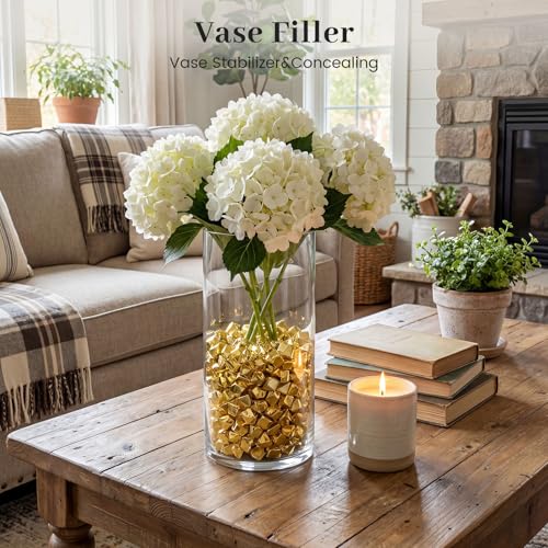 DomeStar 150PCS Gold Acrylic Ice Rocks – Faux Gems Nuggets Vase Fillers Pot of Gold, Glitter Party Decorations, DIY Crafts & Table Scatter - color: Gold