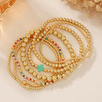 14K Gold Beaded Cross Beaded Bracelet Stack Set for Women,7PCS Bohemian Colorful Beads Ball Stretch Stackable Bracelets Trendy Holiday Birthday Gift - color: Green
