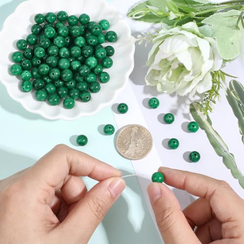1 Box 94-98PCS 8MM Natural Green Jade Gemstone Round Beads with Elastic Thread Stone Energy Power Crystal Chakra Patrick Polished Bead for Jewelry Making Necklace Bracelet DIY Craft Supply