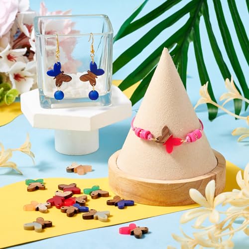 Beadthoven 12pcs/6 Pairs Butterfly Wood Resin Charms Connector Pendants, Mini Small Butterfly Wood Earrings Blanks Wooden Pendants for DIY Bracelet Jewelry Making Spring Boho Earrings Necklace Women - color: Butterfly