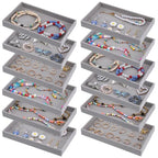 12 Pcs Small Velvet Jewelry Trays Stackable Jewelry Drawers Organizer Trays, Jewelry Storage Display Trays for Necklace Earring Ring Bracelet, Grey (8.26 x 4.92 x 0.98 Inches)