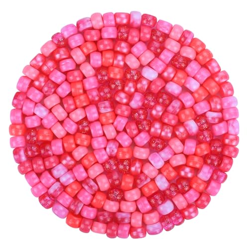 Plastic Pony Beads for Jewelry Making, 1200 Pieces, Multi-Color, 0.35 x 0.22 inch, DIY Craft Beads for Bracelets and Hair Braids (Rose) - color: Rose