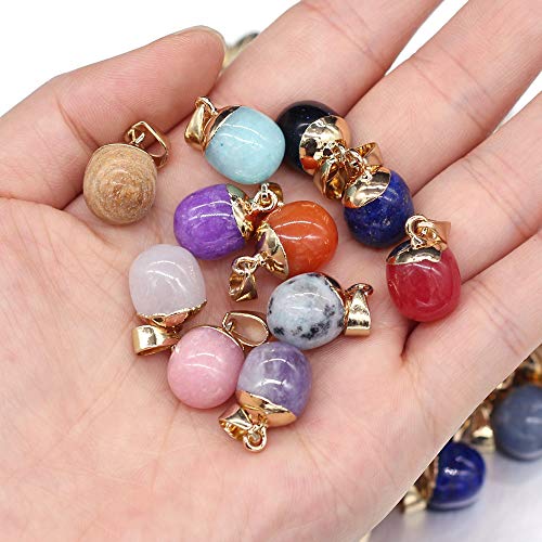 QSLLER 8pcs Natural Stone Pendants,Bean Shape Natural Semi-Precious Stone Pendant Charms（13x18mm） Charms for DIY Jewelry Making Necklace Bracelet