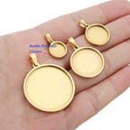 10pcs stainess steel cabochon base setting 20mm 25mm 30mm round cameo pendant trays diy jewelry blank bezel for necklace making (30mm gold) - size: 30mm Gold