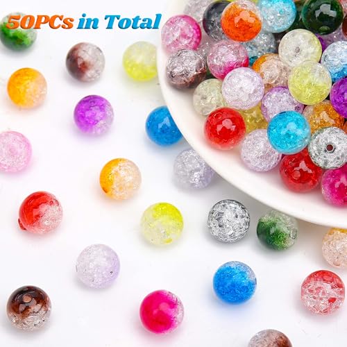 BONNY BOXX 50PCs 16mm Crackle Acrylic Round Beads Crystal Mix Plastic Pastel Loose Spacer Bubblegum Beads for Jewelry Making Phone Strap DIY Crafts - color: Crackle