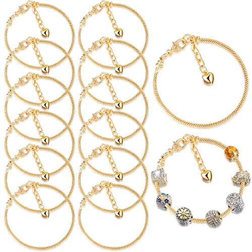 Junkin 12 Pcs Snake Chain Charm Bracelet with Heart Lobster Clasp Extender Adjustable Christmas DIY Metal Bracelet Chain for Women Jewelry Making Gifts Supplies 7.87 Inches - color: Gold