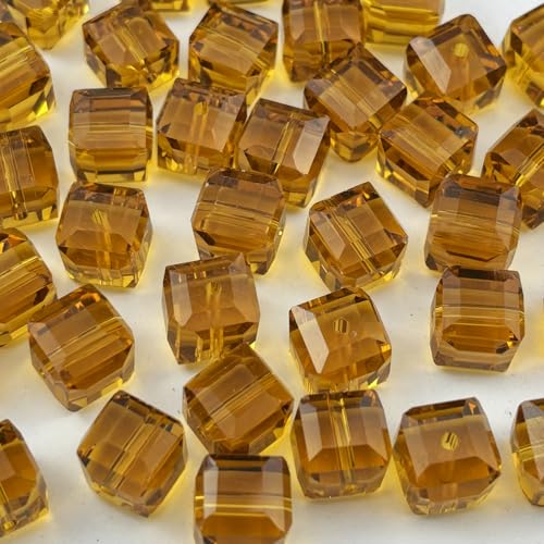 200pcs 4mm Cube Crystal Glass Beads for Jewelry Making Faceted Square Crystal Glass Bead Spacer Beads Loose Beads for Bracelet Earring Necklace DIY Craft(Amber) - color: Amber, size: 4mm