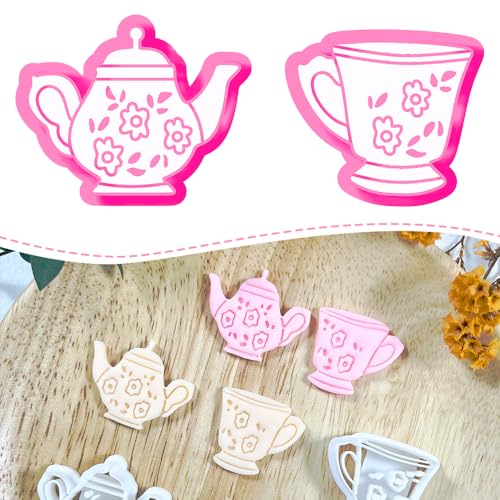 Xaekicr Vintage Tea Set Polymer Clay Cutters – 2 PCS Teapot and Teacup Clay Earring Cutters Set, Clay Tools for Polymer Clay Molds and Jewelry Making DIY - color: J color