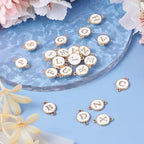 KISSITTY Flat Round with Alphabet Connector Charms Alloy Enamel Letter Links Connectors for DIY Bracelet Earring Jewelry Making - color: White