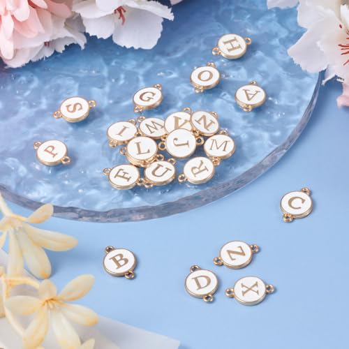 KISSITTY Flat Round with Alphabet Connector Charms Alloy Enamel Letter Links Connectors for DIY Bracelet Earring Jewelry Making - color: White
