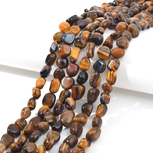 6-8mm Natural Yellow Tiger Eye Nuggets Oval Free Tumbled Pebble Semi Precious Gemstone Loose Stone Beads Approx 15.5 inch for DIY Jewelry Making - color: Yellow Tiger Eye