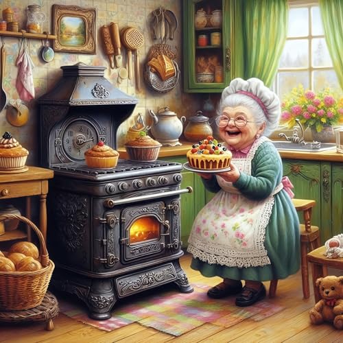 5D Diamond Art kits for Adults Beginners, Grandma Baking Cake Kitchen Scene Diamond Painting Kits, DIY Full Round Drill Paint by Diamonds Dot Gem Art for Adults, Home Wall Decor 13.7x 13.7 Inch - color: KM909-1