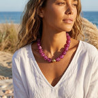 Mchic Colorful Beaded Choker Necklace for Women: Boho Large Square Acrylic Beaded Necklace Stainless Steel Adjustable Surfer Beach Strand Necklaces Summer Handmade Jewelry Gift for Women - color: Purple