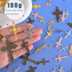 stino 100 Gram Metal Charms for Jewelry Making, Silver & Gold Plated, Bulk Pack for Bracelets, Necklaces, Crafts - color: Cross Mixed Color