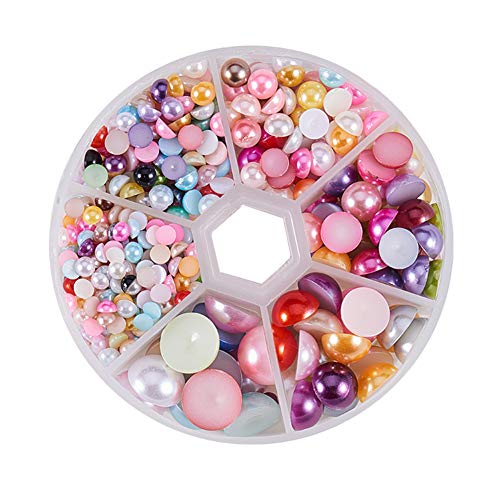PH PandaHall 690pcs Pearls for Nails Flat Back Pearl Cabochon Mixed Color Pearls for Craft Cup Scrapbooking Embellishment Shoes Wedding Dress DIY Phone Nail Making (4/5/6/8/ 10/ 12mm) - color: Mixed Color
