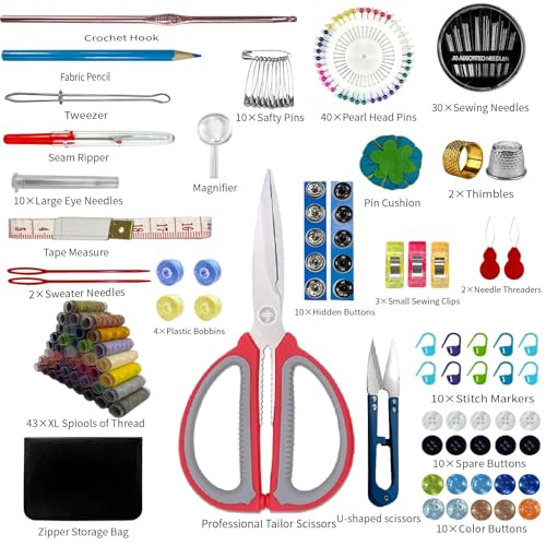 197PCS Sewing Kit for Adults, 43 XL Thread Spool, Beginners with Advanced Large Sewing Sets, Suitable for Travelers, Adults, Children, Beginners, Emergency Items, DIY and Family Sewing Kit - color: Color A