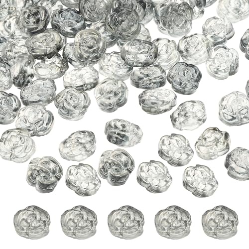 uxcell 50 Pcs Rose Beads, 0.55" Glass Flower Rose Charm Carved Loose Spacer Crystal Craft Beads for DIY Jewelry Making Bracelet Beading Projects Supplies, Black - color: Black