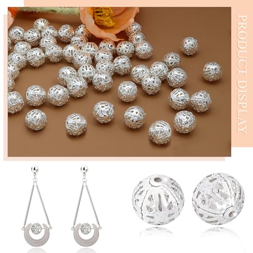 TOAOB 100pcs 12mm Silver Filigree Hollower Ball Beads Round Metal Loose Spacer Beads for DIY Crafts Bracelets Necklaces Earrings Jewelry Making - color: Silver, size: 12mm