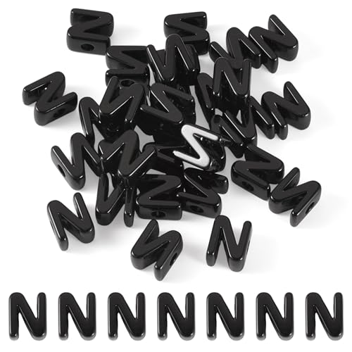 FASHEWELRY 30Pcs Acrylic Letter N Beads with Large Hole Big Plastic Letter Blocks European Beads 3D Letters Chunky Vowel Initial Alphabet Bead for Key Chains Necklace DIY Arts Craft Projects - color: Black, size: N
