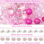 106Pcs 20mm Beads for Pens Making with Rondelle Spacer Beads Pink Acrylic Focal Bubblegum Bead Crystal Round Sparkly Chunky Bead for Pens Beadable Keychain Necklace DIY Craft Jewelry Making Supplies - color: Pink
