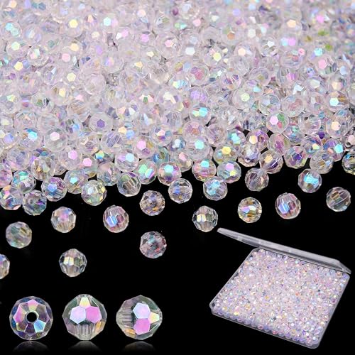 BONNY BOXX 1000pcs 6mm Acrylic Faceted Round Crystal Beads Transparent AB Loose Spacer Craft Beads for DIY Bracelet Necklace Earring Keychain Jewelry Making Bags Decoration - color: Transparent AB, size: 6MM