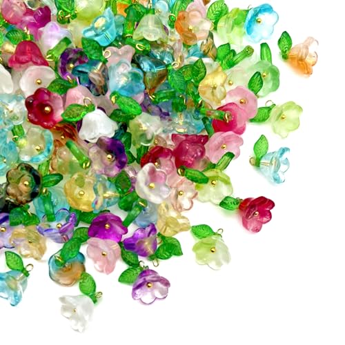 50pcs Glass Pendant Charms - Multicolor Theme Drops for Necklace Craft, Jewelry Making Supplies (Various Styles) - style: Lily Flower 2#