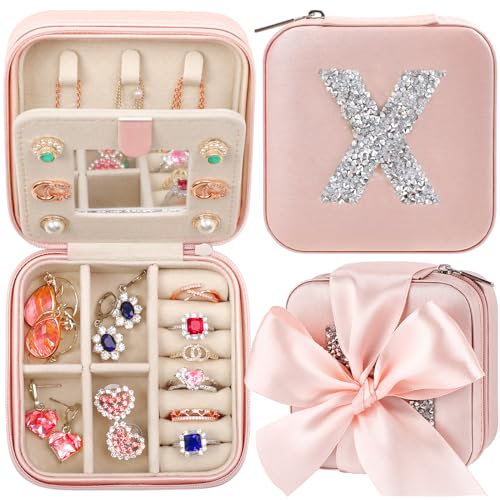 CHMI Bridesmaids Proposal Jewelry Organizer - Personalized Mini Case for Graduation Gifts, Initial Pink - color: Champagne Pink, size: X