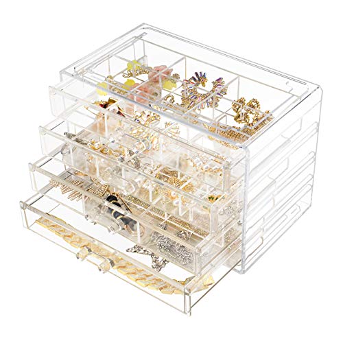 Weiai Acrylic Jewelry Box, 72 Grids Clear Jewelry Organizer with Adjustable Dividers, Large Capacity Earring Ring Gift Boxes - size: 4 Drawers
