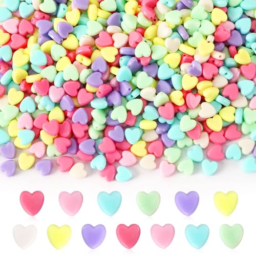 UPINS 1200Pcs Heart Shaped Beads Day Pastel Spacer Heart Beads for DIY Making Party Decoration Earrings Item Crafts Supplies - color: Deep Pink Light Pink Blue Green