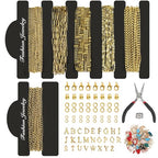 18k Gold Plated Stainless Steel Jewelry Chains Kit 39.3FT 6 Rolls Bulk (6.5FT/2M) with Letter Pendants, Colorful Charms, Pliers, Jump Rings, Lobster Clasps for DIY Necklace Bracelet Making - color: 18k Gold Plated-39.3Ft 6 Rolls
