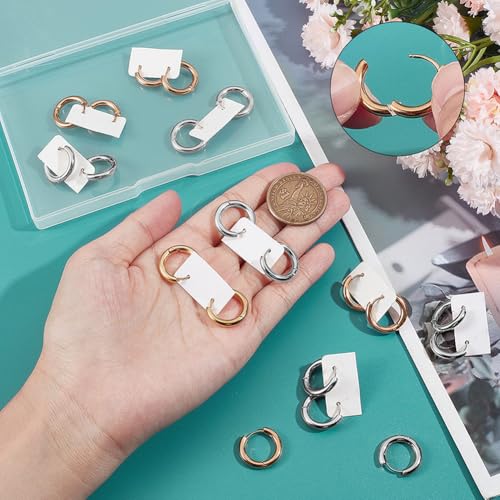 SUNNYCLUE 1 Box 24Pcs 2 Colors Real 18K Gold Plated Gold Silver Huggie Earrings Stainless Steel Huggie Hoops Bulk Leverbacks Findings Metal Round Ear Hoops for Jewelry Making DIY Crafts Women Supplies - style: Chic