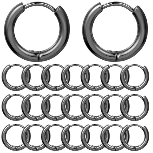 SUNNYCLUE 1 Box 24Pcs Huggie Hoop Earring Findings Black Stainless Steel Earrings Hoops Bulk Metal Round Clasp Lever Backs Huggie Small Findings Ear Hooks for Jewelry Making Women Supplies DIY Craft - style: Style 2
