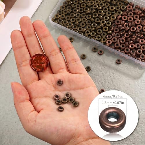 Batiyeer 800 Pcs 6mm Flat Spacer Beads for Jewelry Making, Rondelle Disc Beads Bulk, Gold & Mixed Color Bead Spacers for Bracelets Necklaces DIY Crafts (Old Red Bronze,Copper) - color: Old red bronze,Copper