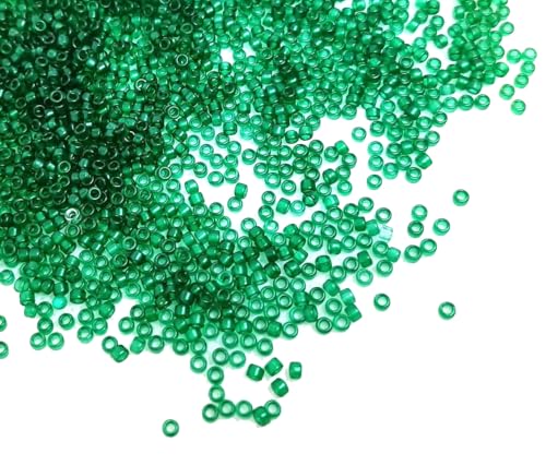 Perlin Glass Seed Beads 2mm 11/0 Round Mini Small Pony Beads 6500pcs for Making Earrings Bracelets Pendants Waist Jewelry DIY Handmade Transparent Color Kit (Green Zircon) - color: Green Zircon